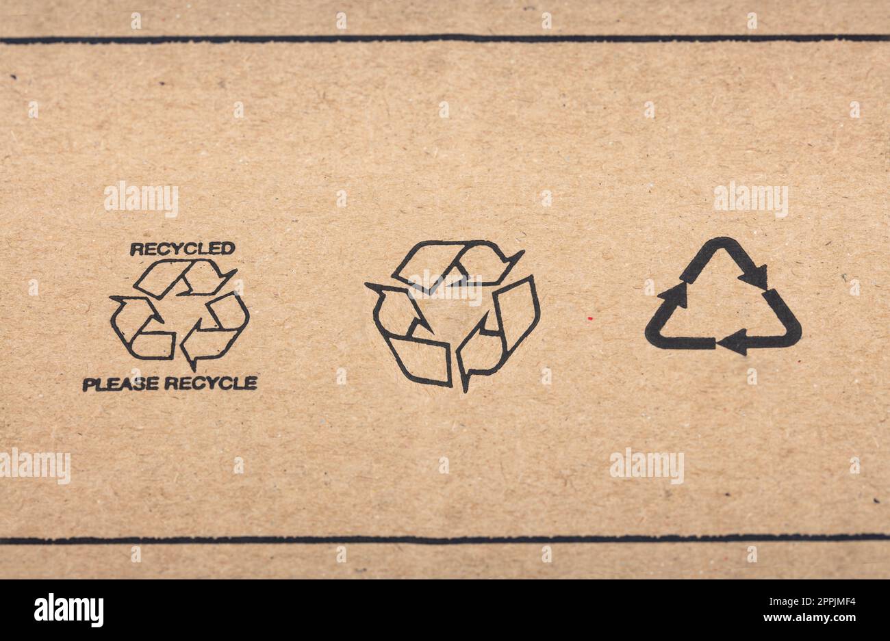 Recycle signs printed on cardboard box Stock Photo