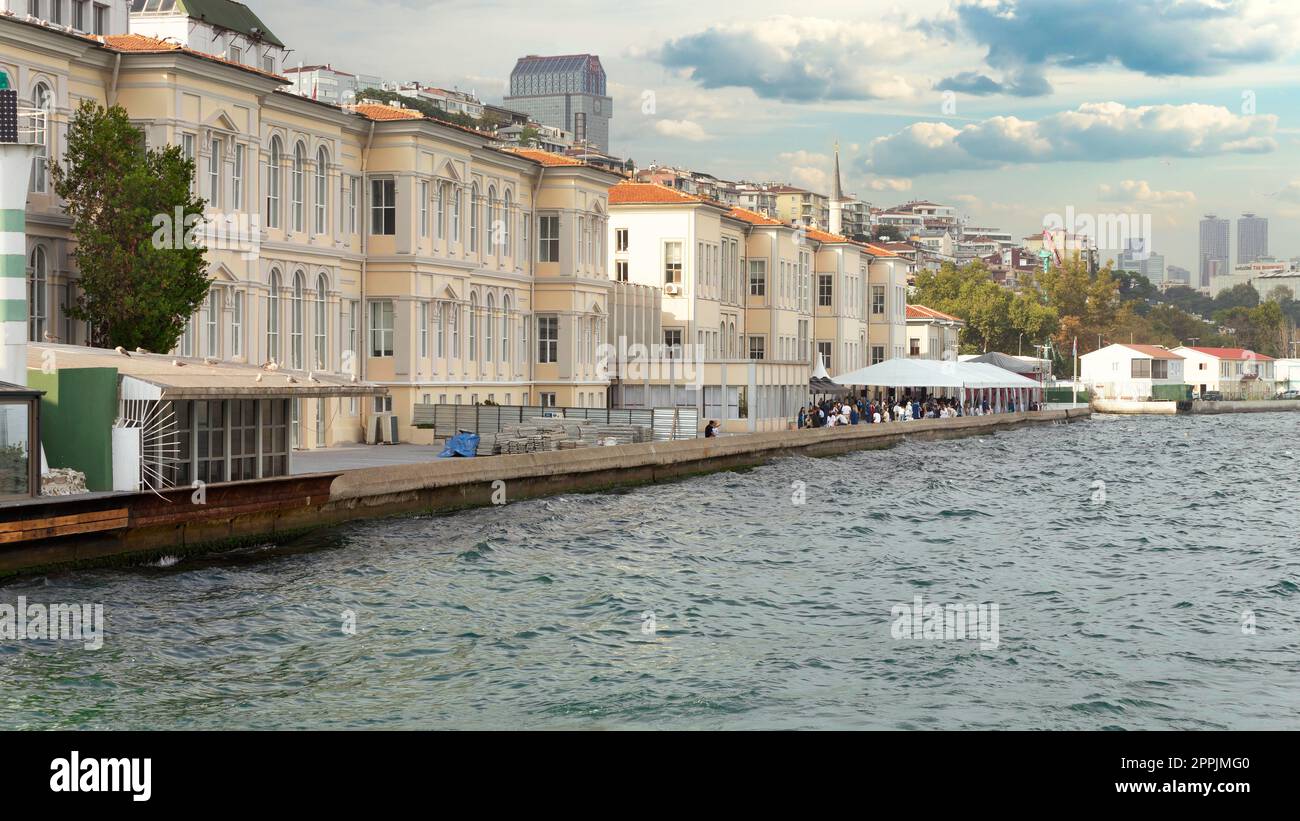 View from Bosphorus of Mimar Sinan Fine Art University, located beside Galata Port, Karakoy district, Istanbul, Turkey Stock Photo