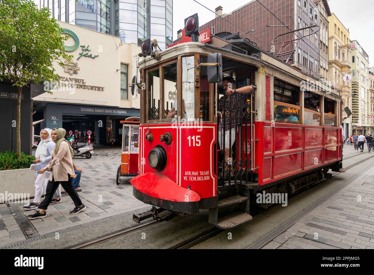 Nostalgic Taksim Tunel Red Tram, or tramvay, at Istiklal Street, Beyoglu district, central Istanbul, Istanbul, Turkey Stock Photo