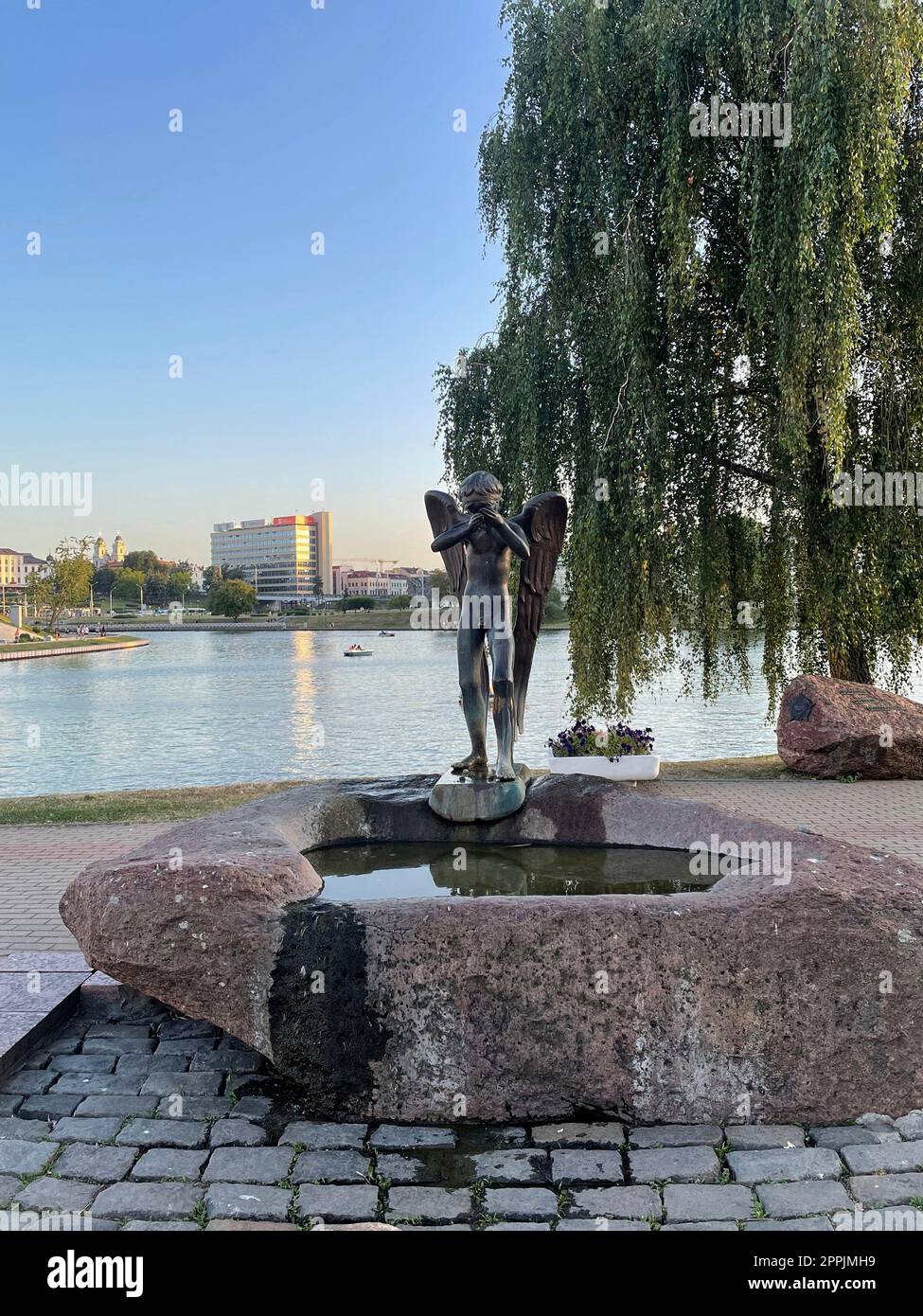 Tears island in Minsk, with statue  Tears Angel Stock Photo