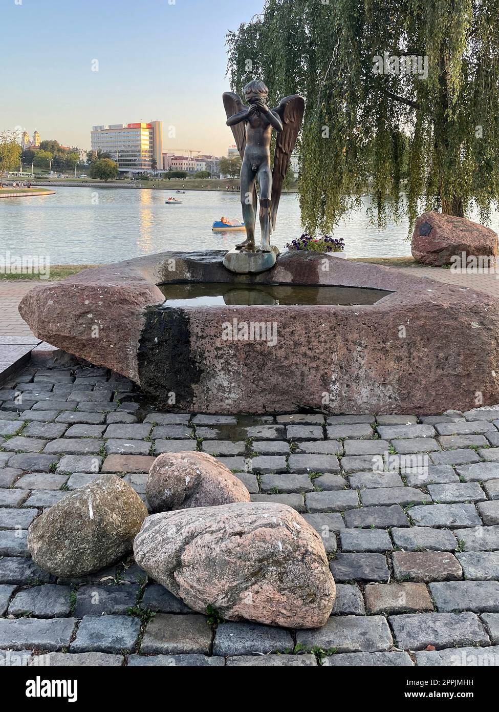 Tears island in Minsk, with statue  Tears Angel Stock Photo