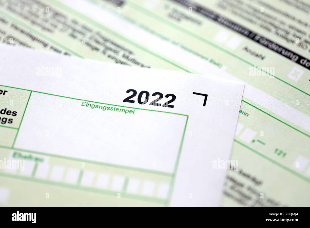 German annual income tax return declaration form for 2022 year close up. The concept of tax reporting in Germany Stock Photo