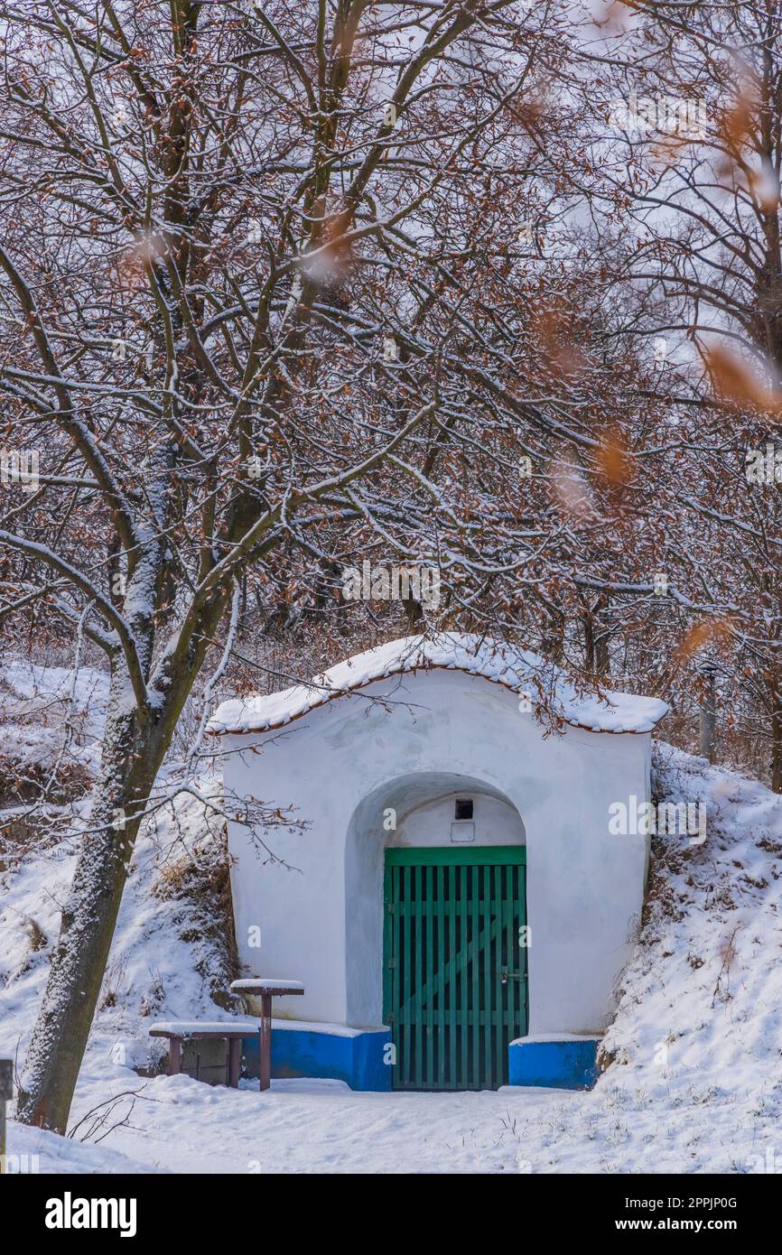 Group of typical outdoor wine cellars in Plze near Petrov, Southern