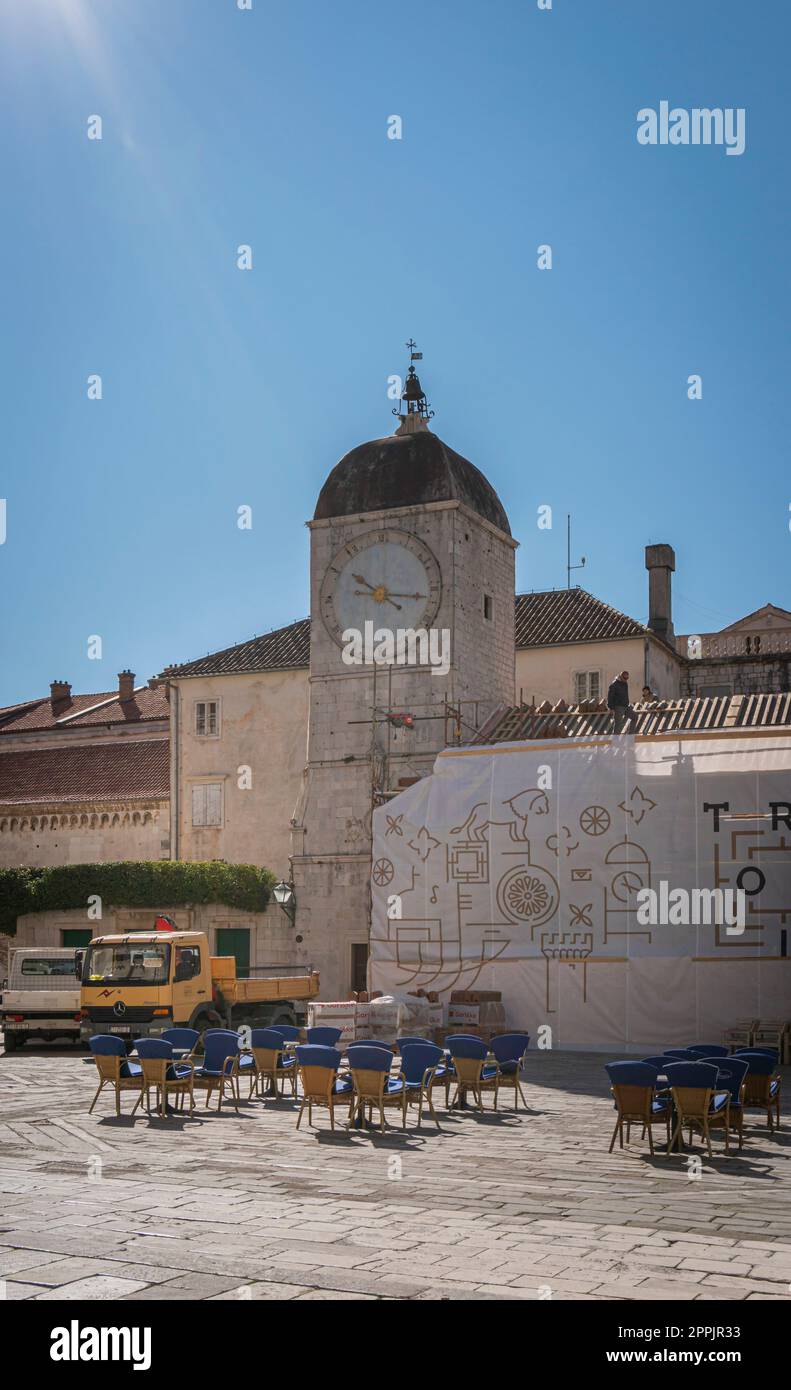Clock Tower in the City of Trogir, Croatia Stock Photo