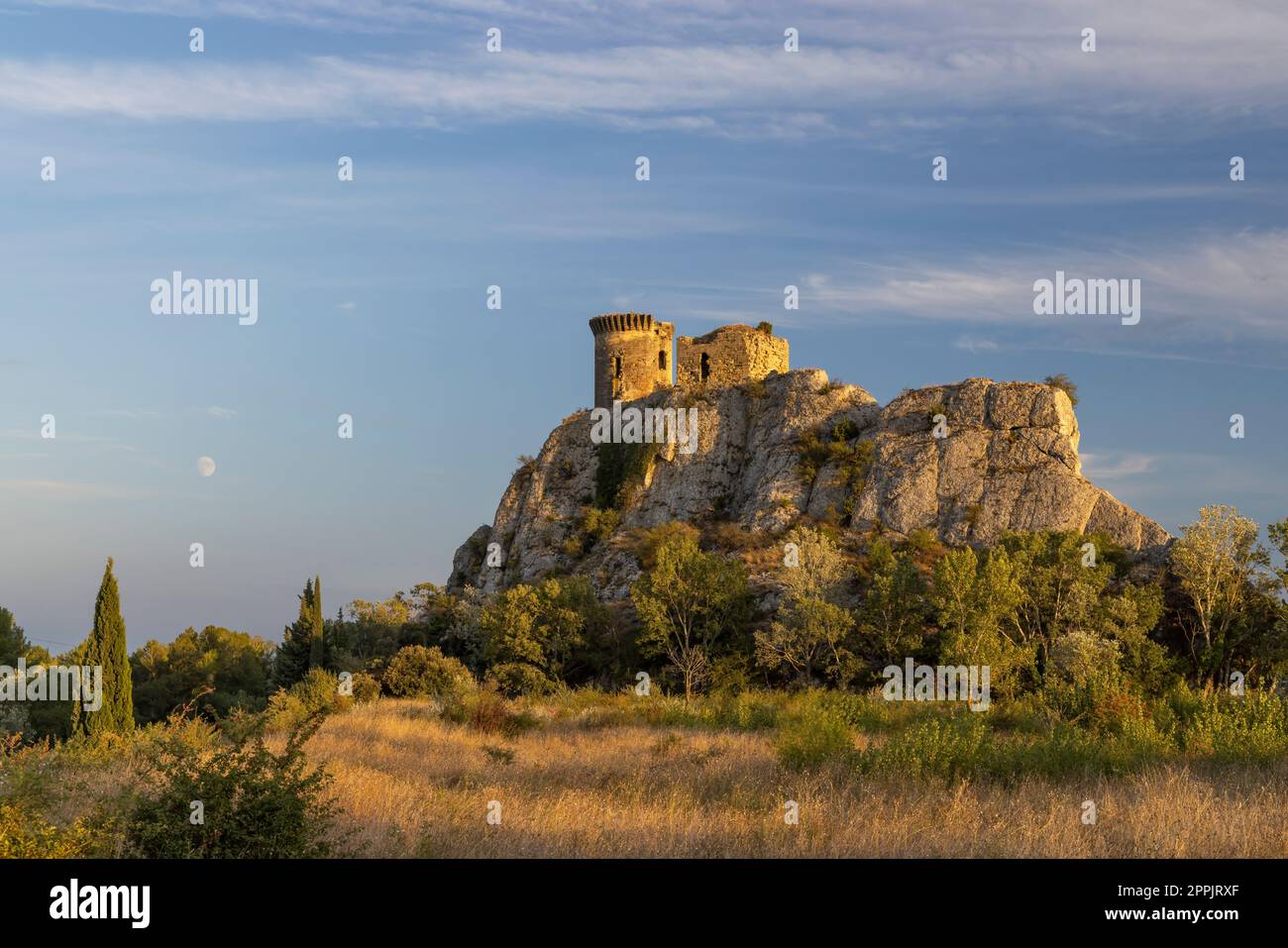 Chateau de lÂ´Hers ruins near Chateauneuf-du-Pape, Provence, France Stock Photo