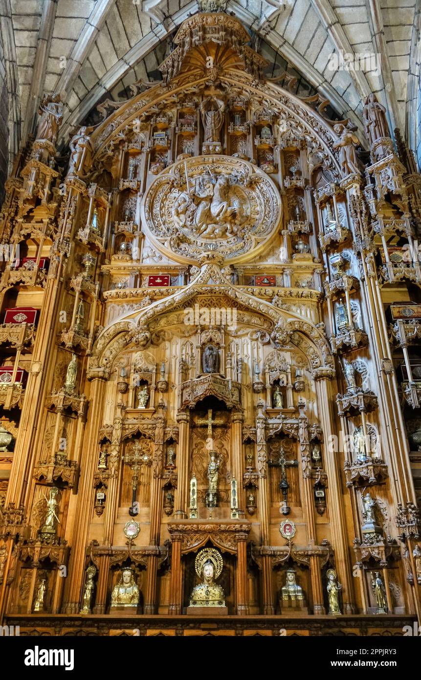 Wood Altar in the Santiago de Compostela Cathedral, Galicia, Spain Stock Photo