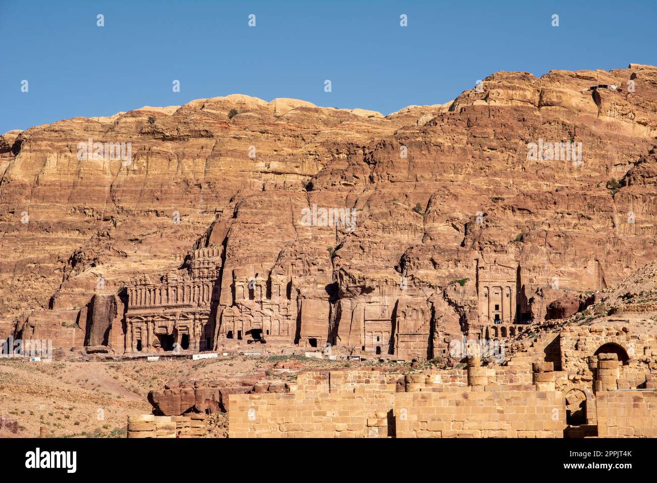 View on tomb wall, palace corinthian and royal, in Petra, Jordan Stock Photo