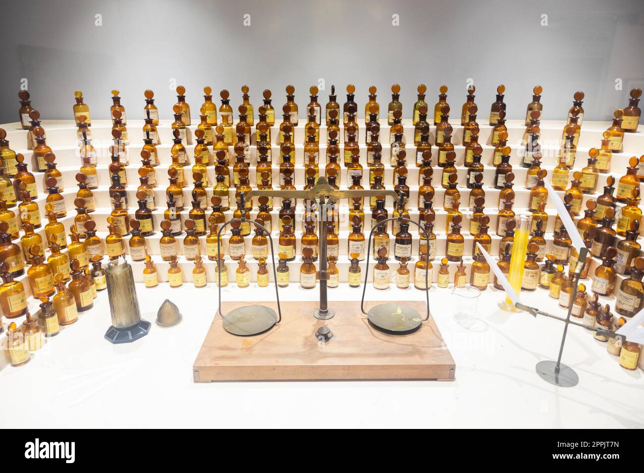 Grasse, France: collection of ancient perfumes in laboratory with ...