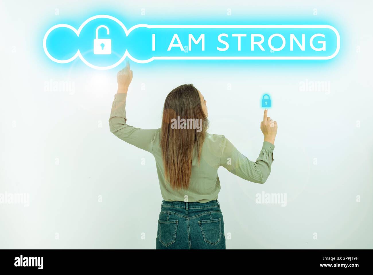 Hand writing sign I Am Strong. Business concept Have great strength being healthy powerful achieving everything Stock Photo