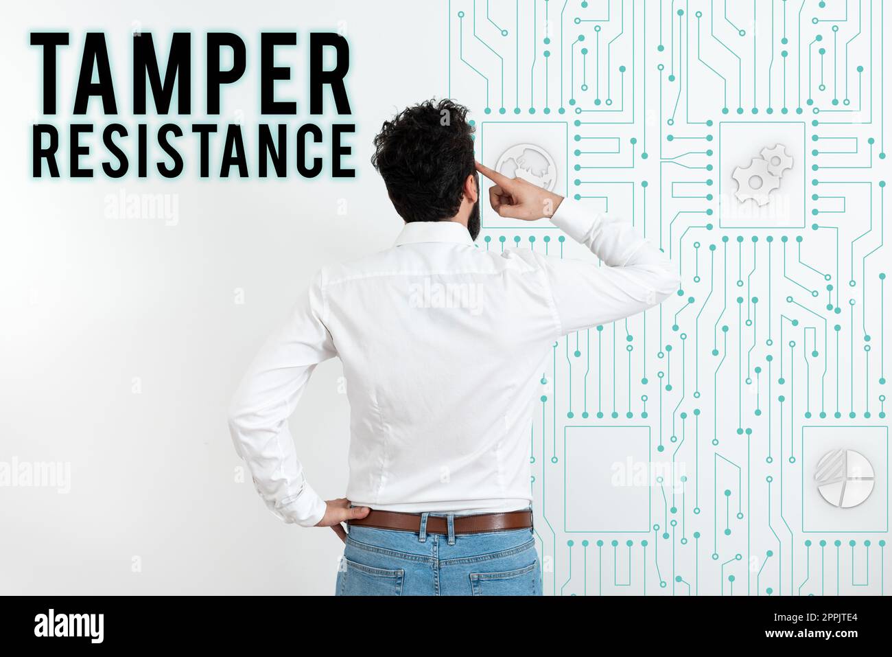 Text caption presenting Tamper Resistance. Business showcase resilent to physical harm, threats, intimidation, or corrupt persuasion Stock Photo