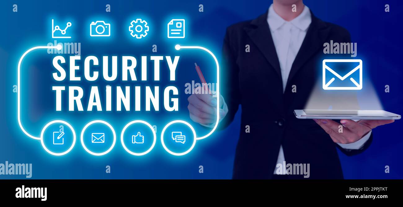 Text sign showing Security Training. Business overview providing security awareness training for end users Stock Photo
