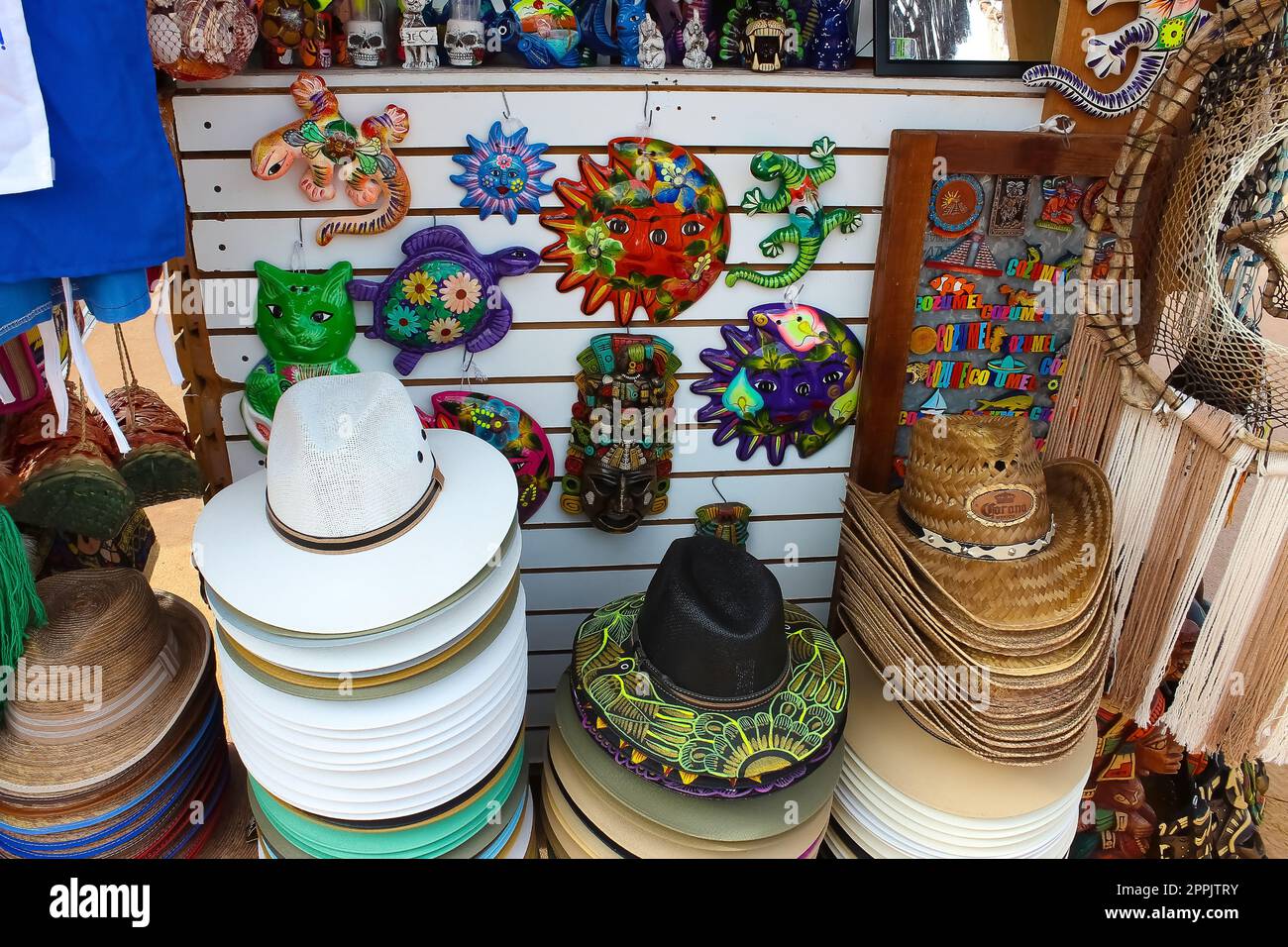 Ceramic products on the tray street vendor Mexico Stock Photo Alamy