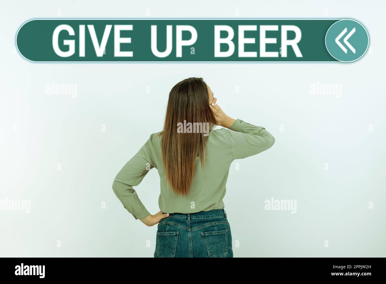 Hand writing sign Give Up Beer. Business concept Stop drinking alcohol treatment for addiction healthy diet Stock Photo