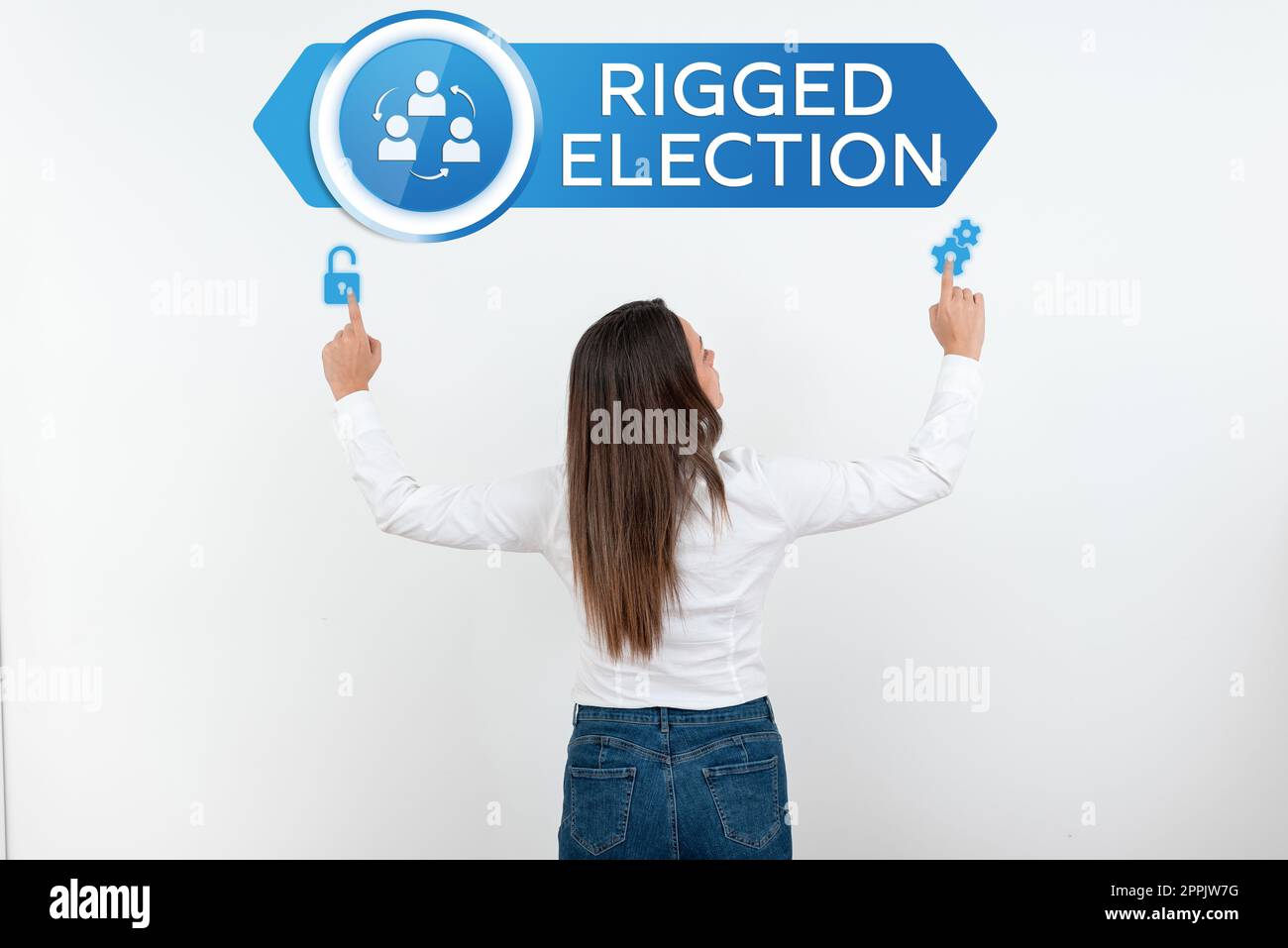 Sign displaying Rigged Election. Conceptual photo Manage drilling operations to minimize rig down time Stock Photo