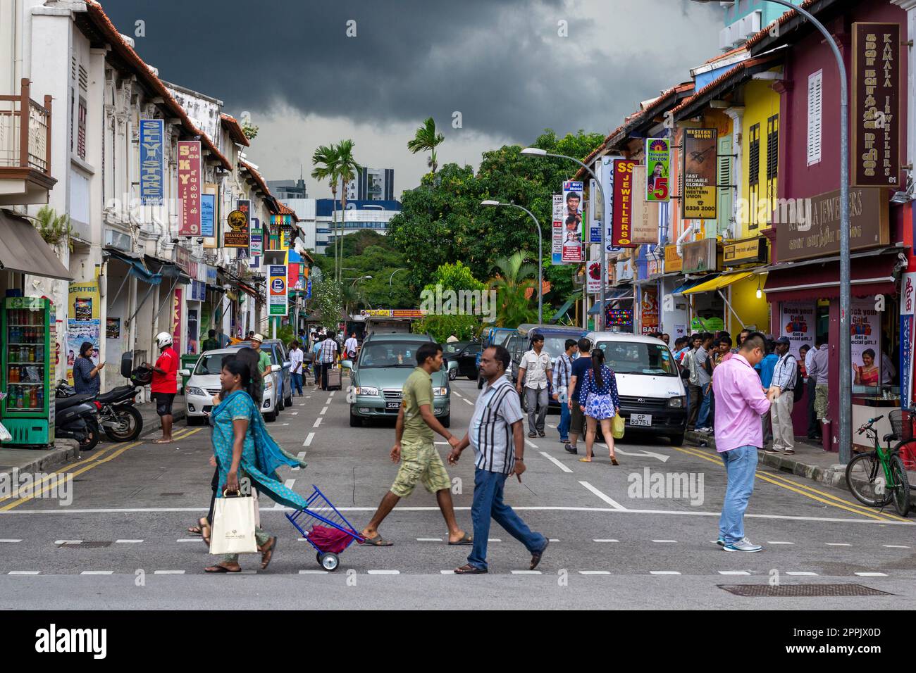 Georgetown, Penang showing the indian district with people crossing the street Stock Photo