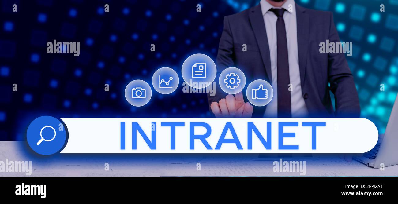 Conceptual display Intranet. Internet Concept local or restricted communications network especially private one Stock Photo