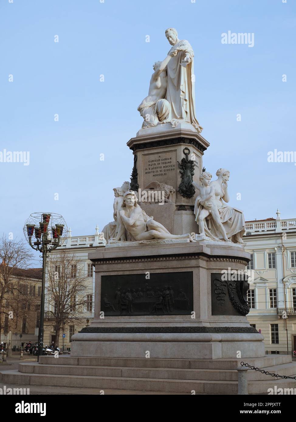 Count Cavour monument in Piazza Carlina square in Turin Stock Photo