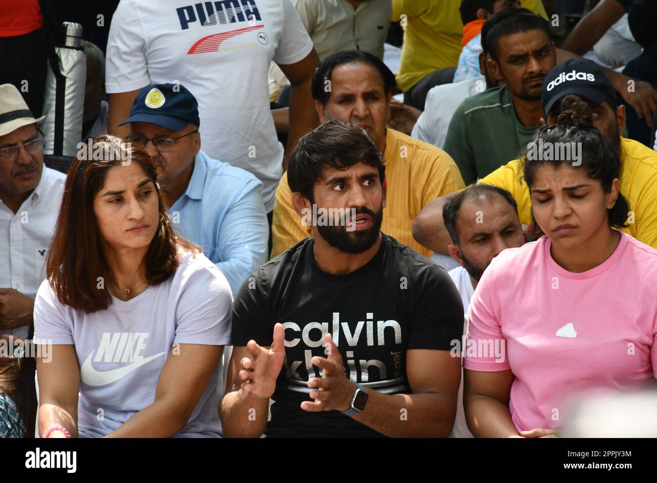 April 24, 2023, New Delhi, Delhi, India Wrestlers Vinesh Phogat (Left