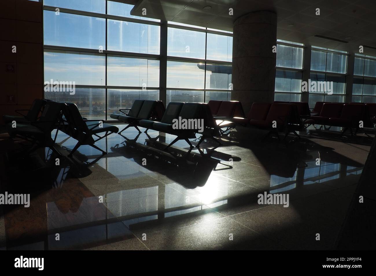 Ankara, Turkey, Esenboga Havalimani Airport. The waiting room, a place at the airport equipped for the stay of passengers who have passed check-in and screening and are waiting to board their flight. Stock Photo