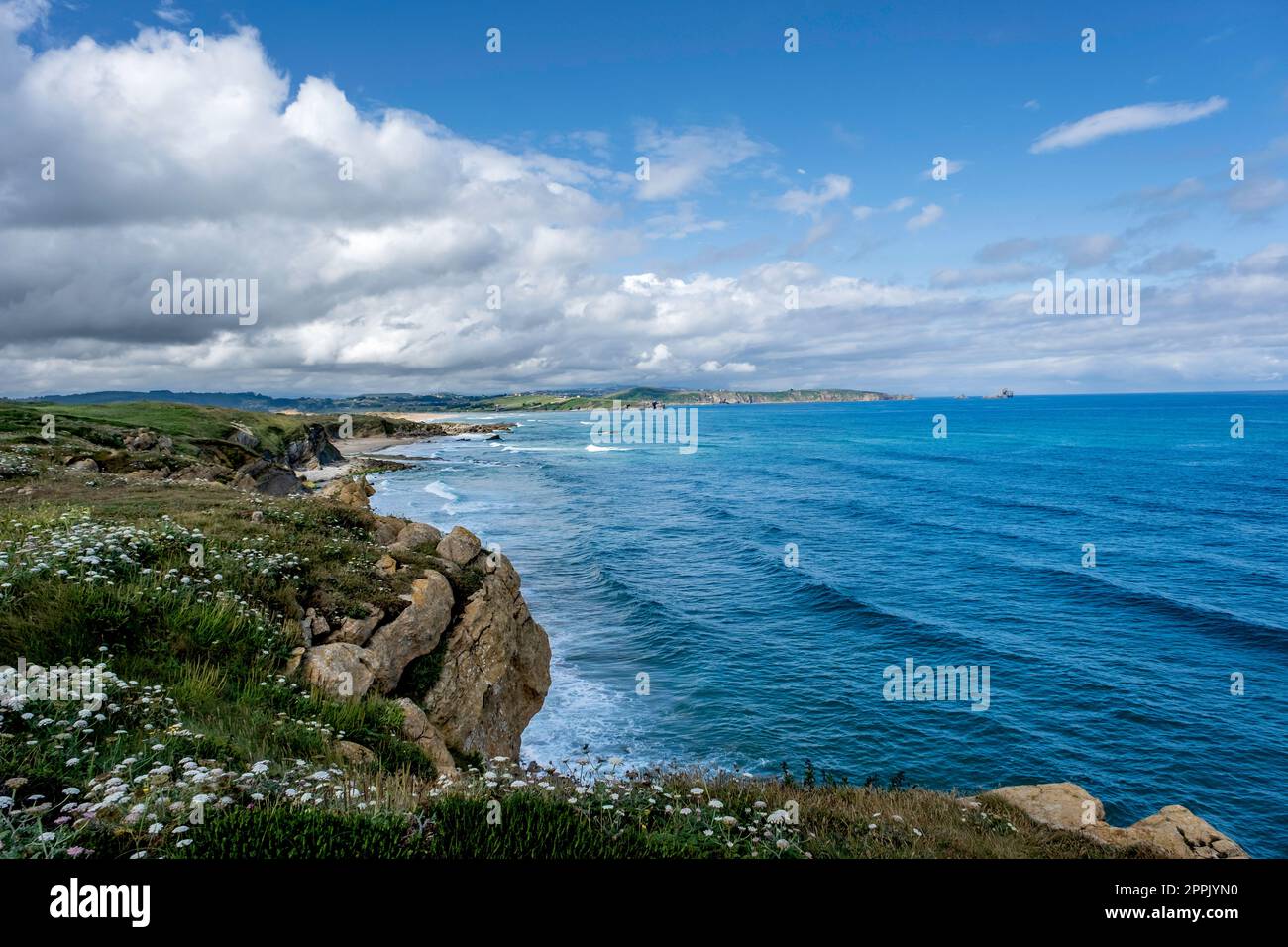 Wild coastline by the cantabrian sea in Dunas de Liencres natural park, Pielagos, Spain Stock Photo