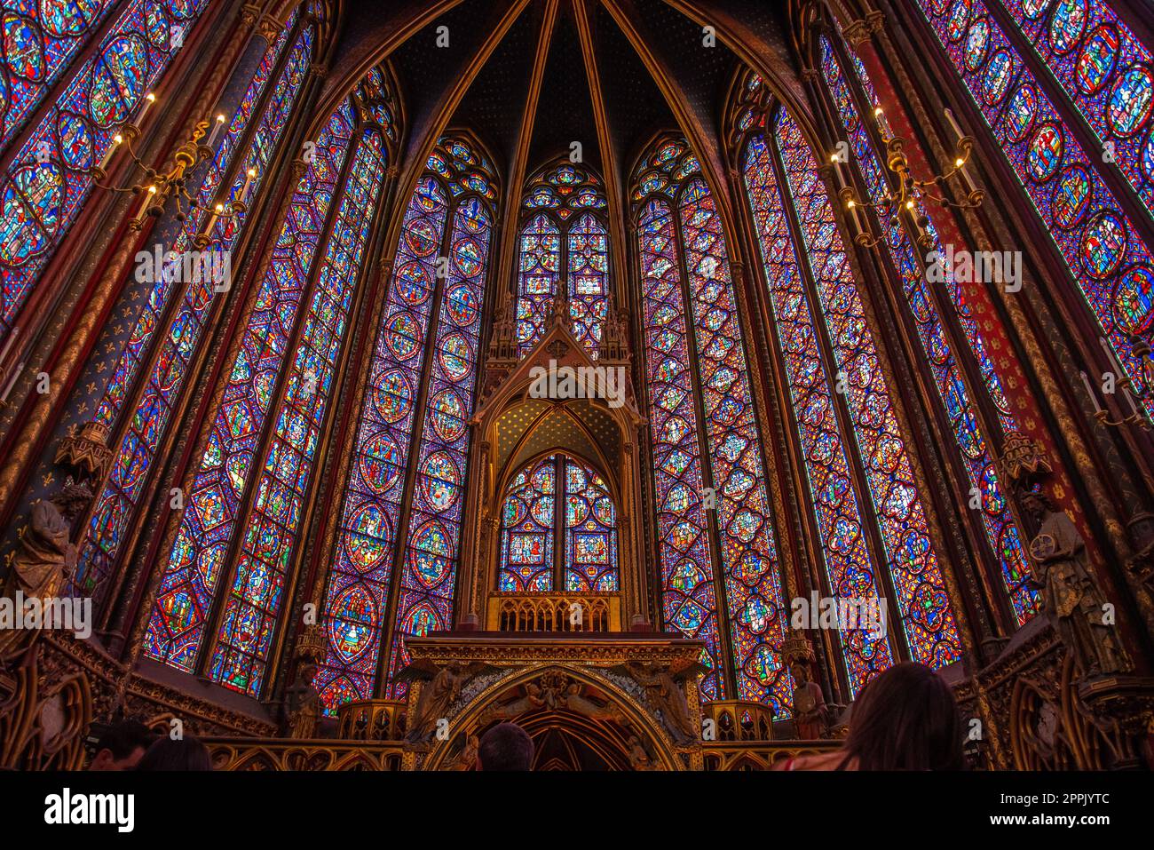 The inside of the famous Sainte Chapelle in Paris with impressing ...