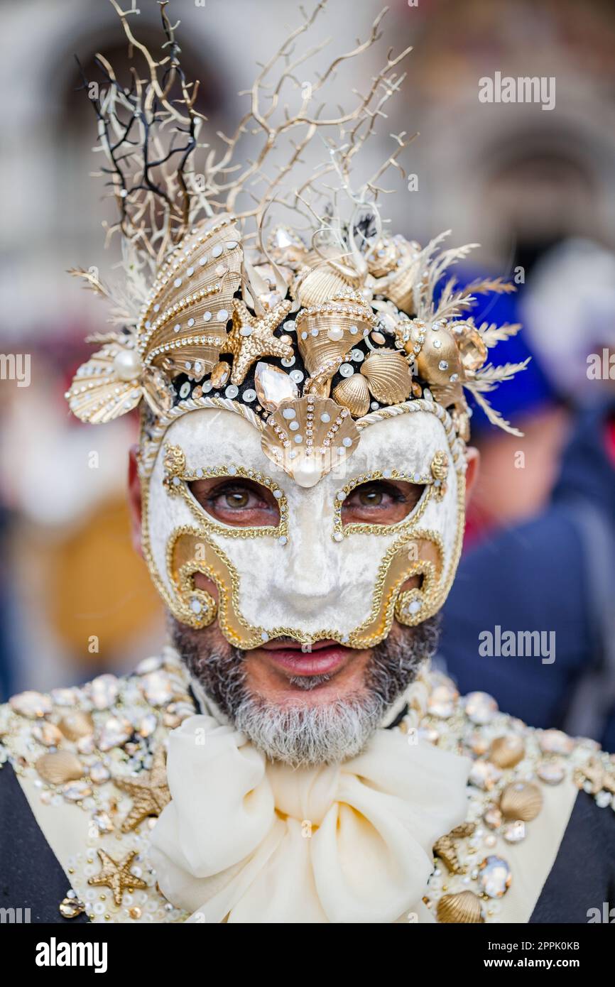 Venice, Italy - February, 2019: Carnival of Venice, typical Italian tradition and festivity with masks in Veneto. Stock Photo