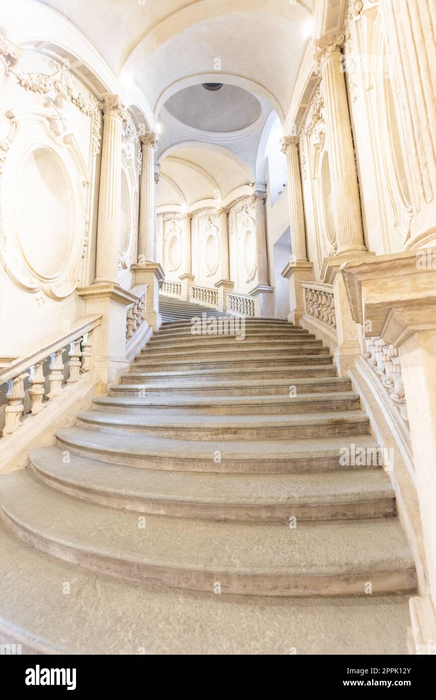 Turin, Italy - Circa January 2022: luxury marble staircase. Antique architecture interior design. Stock Photo