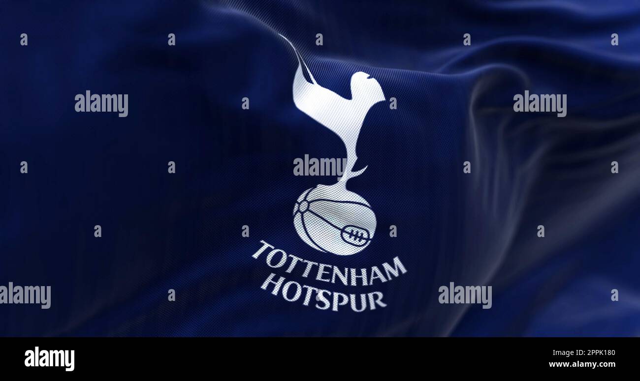 Fabric background with the Tottenham Hotspur Flag waving Stock Photo