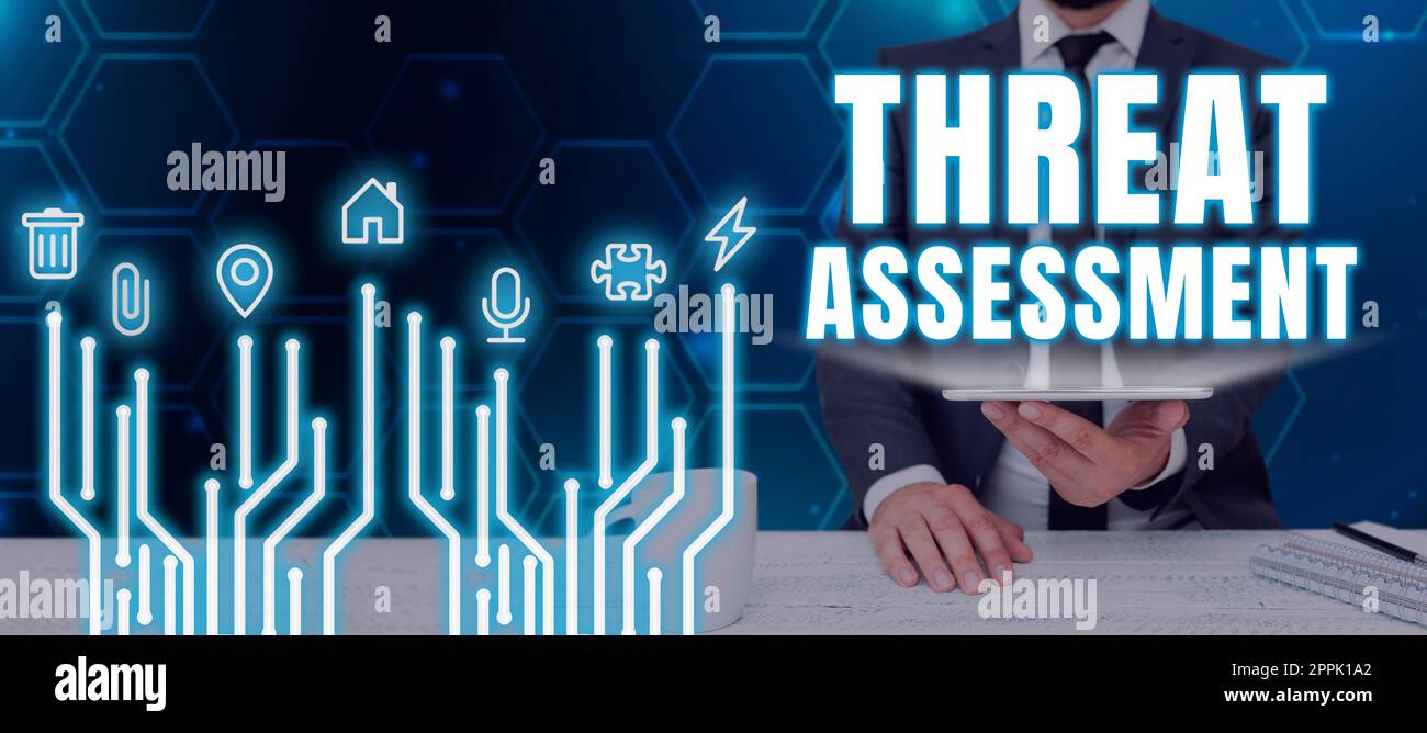 Text sign showing Threat Assessment. Business idea determining the seriousness of a potential threat Stock Photo