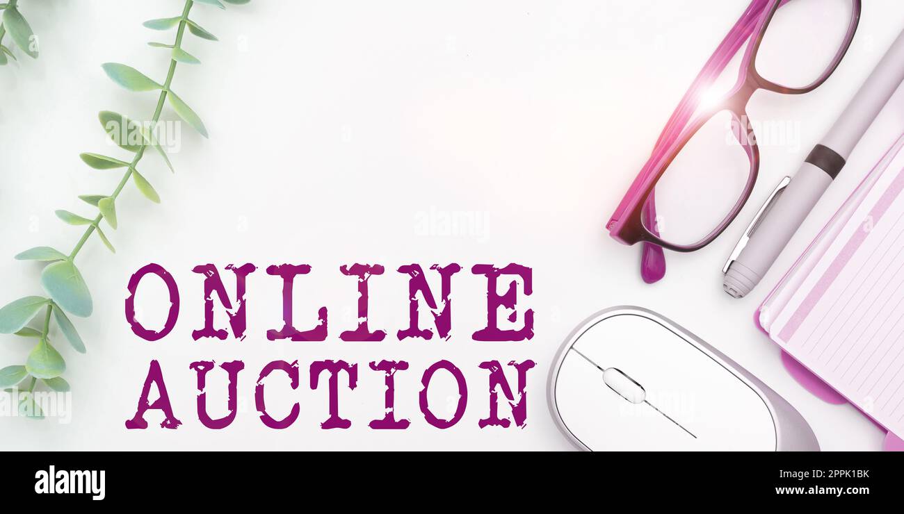 Inspiration showing sign Online Auction. Business overview process of buying and selling goods or services online Stock Photo