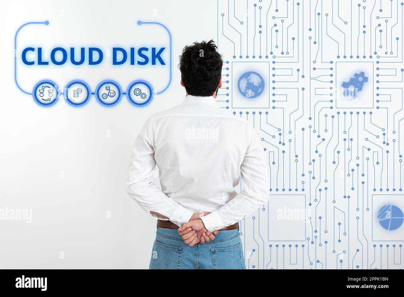 Writing displaying text Cloud Disk. Word for web base service that provides storage space on a remote server Stock Photo