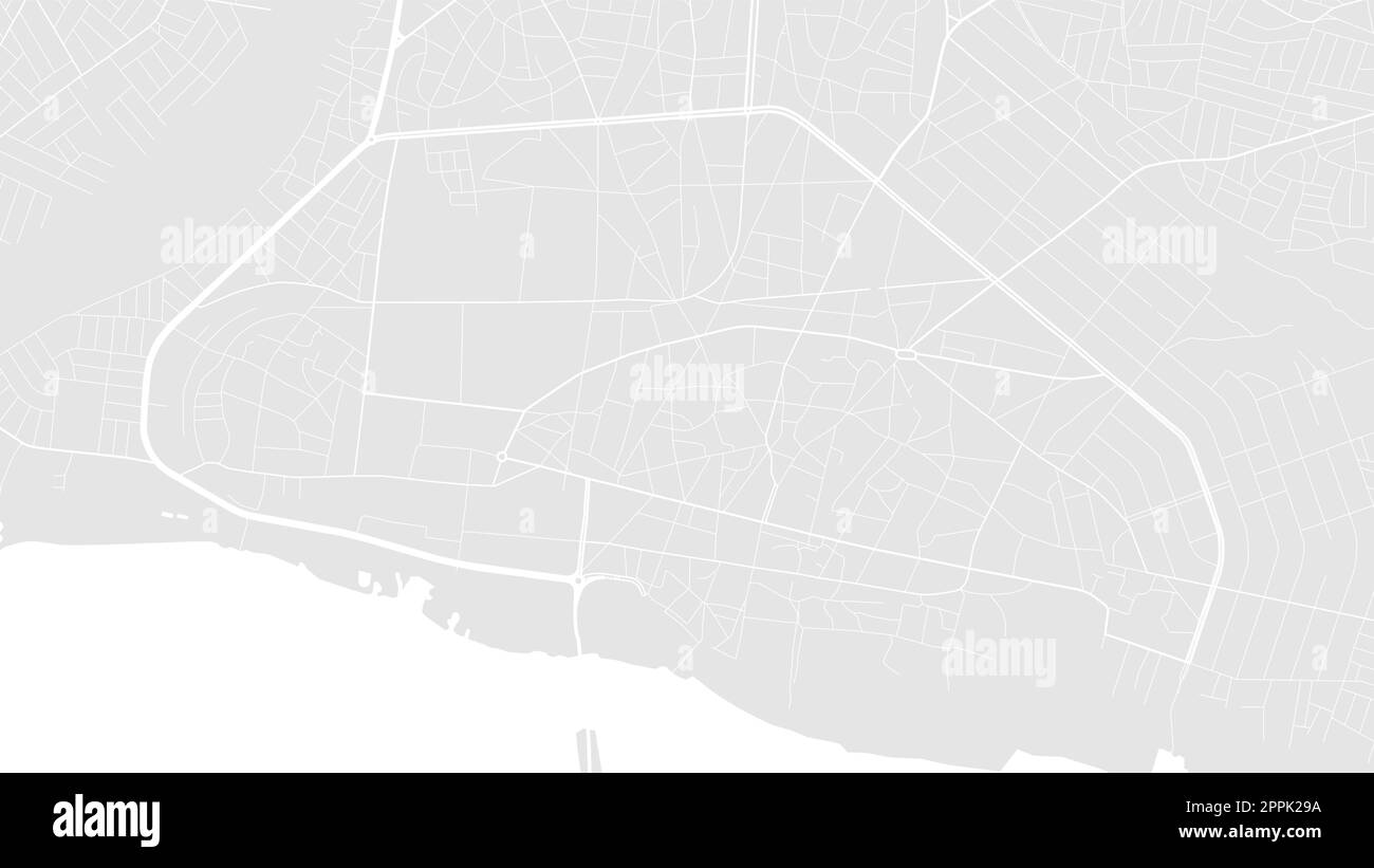Background Porto-Novo map, Benin, white and light grey city poster. Vector map with roads and water. Widescreen proportion, digital flat design roadma Stock Vector