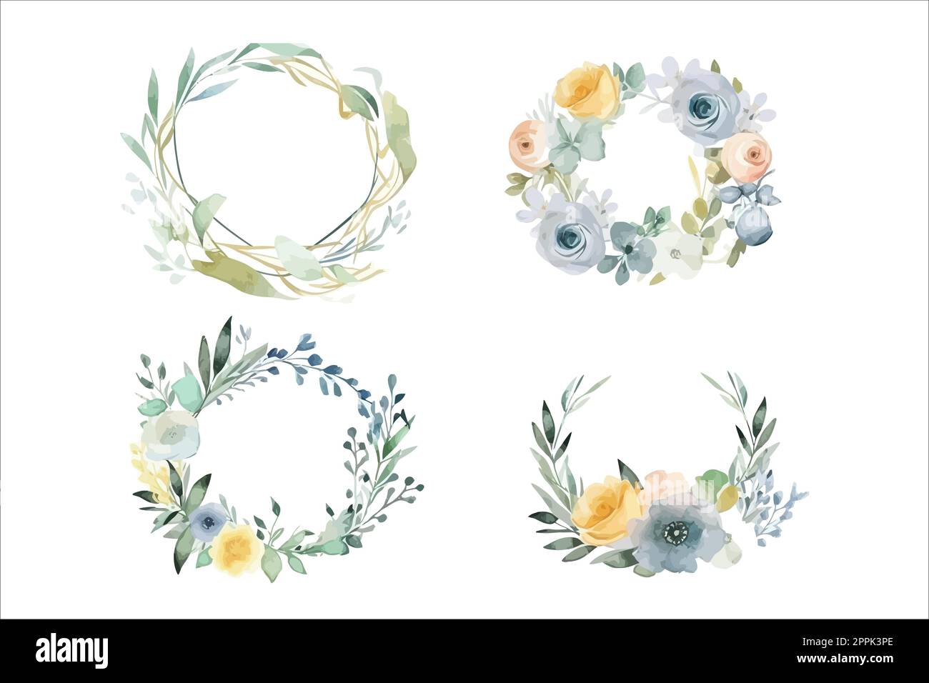 Watercolor floral illustration bouquet set collection green blush