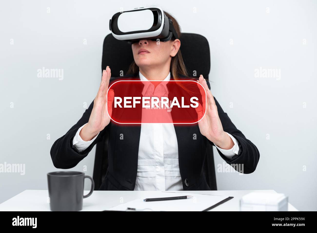 Text sign showing Referrals. Business overview conditions that form the setting which something is experienced Stock Photo