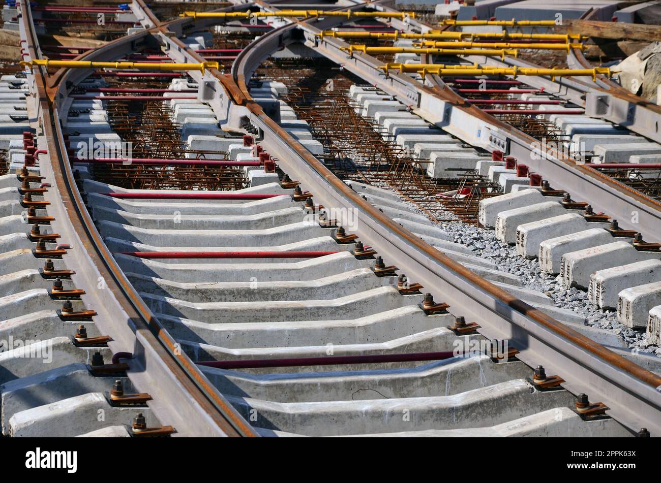 Fragment Of Tram Rails At The Stage Of Their Installation And 
