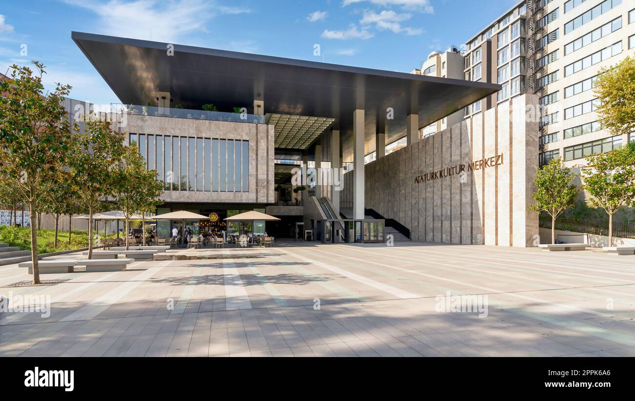 Rear entrance of Ataturk Cultural Center, or Kultur Merkezi, Istanbul, Turkey Stock Photo
