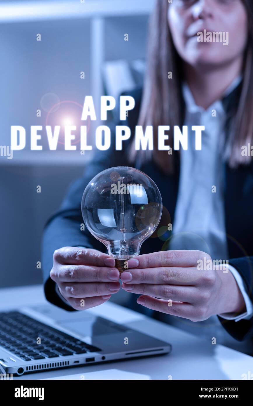 Text caption presenting App Development. Word for producing computer software with a specialized purpose Stock Photo