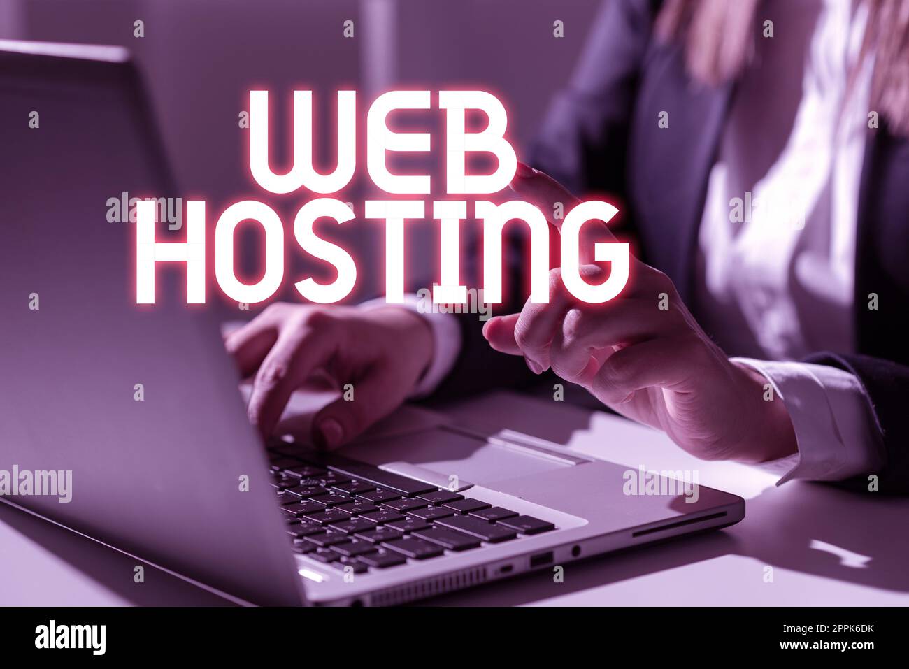 Hand writing sign Web Hosting. Word for business allowing access to a server to store data in a website Stock Photo