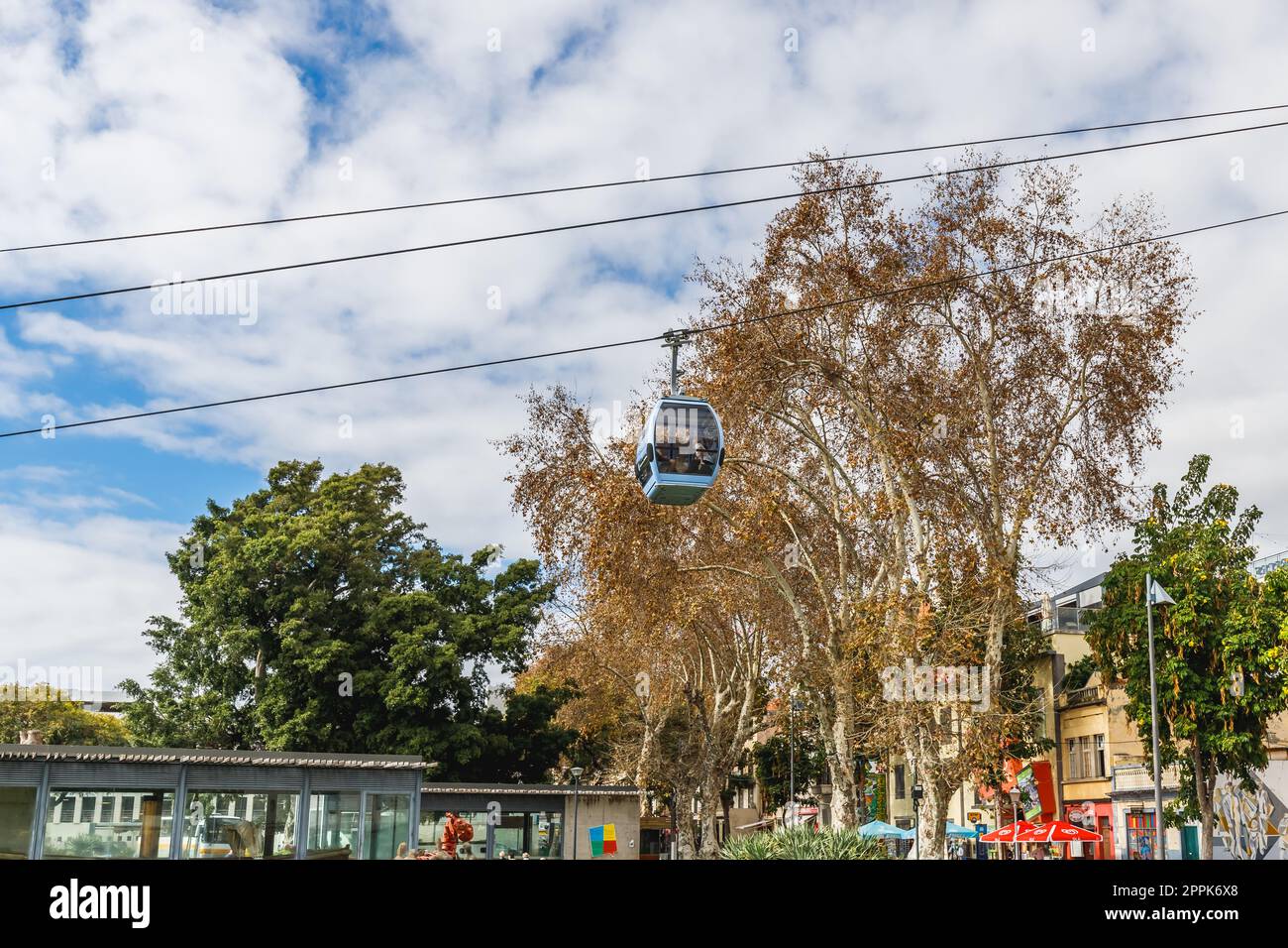 Street atmosphere around the Funchal-Monte urban cable car in Madeira Stock Photo