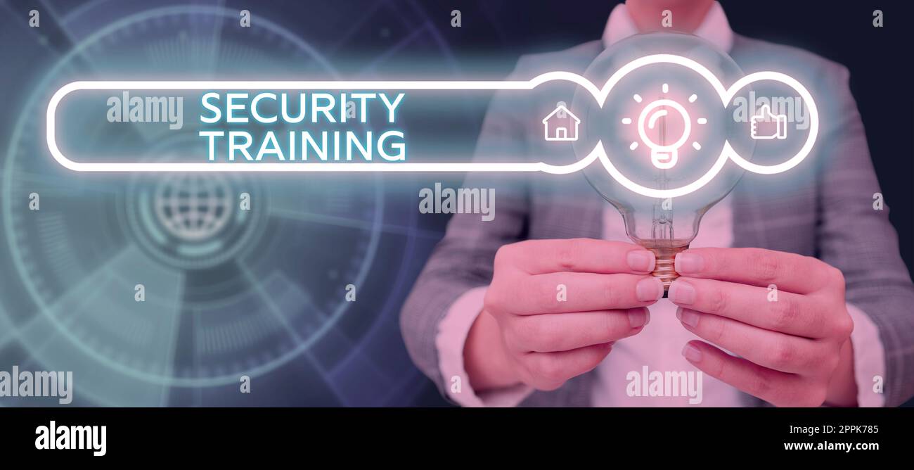 Text showing inspiration Security Training. Business overview providing security awareness training for end users Stock Photo
