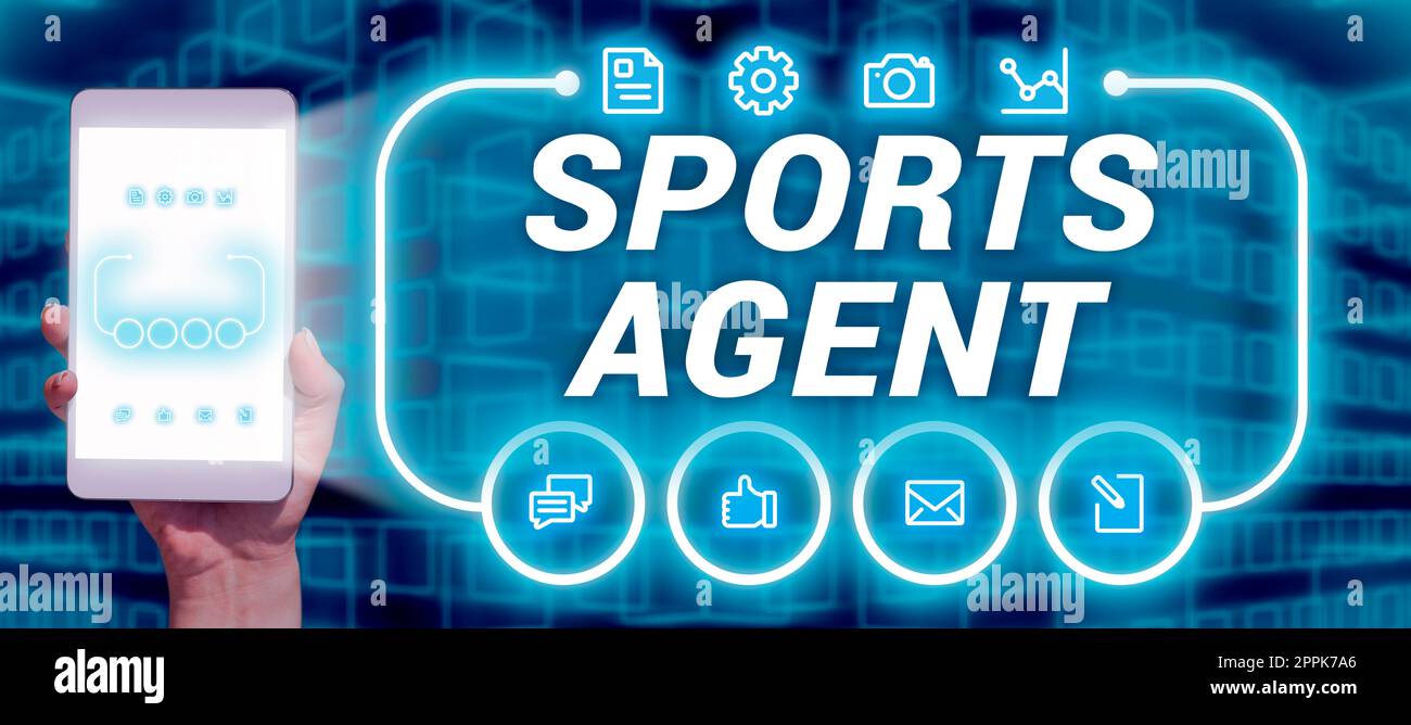 Conceptual display Sports Agent. Conceptual photo person manages recruitment to hire best sport players for a team Stock Photo