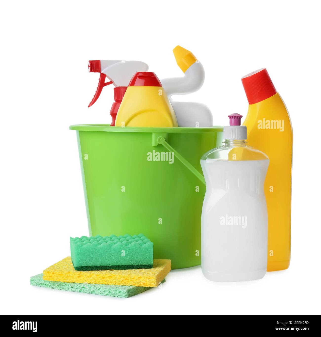 Set of different cleaning supplies on white background Stock Photo Alamy
