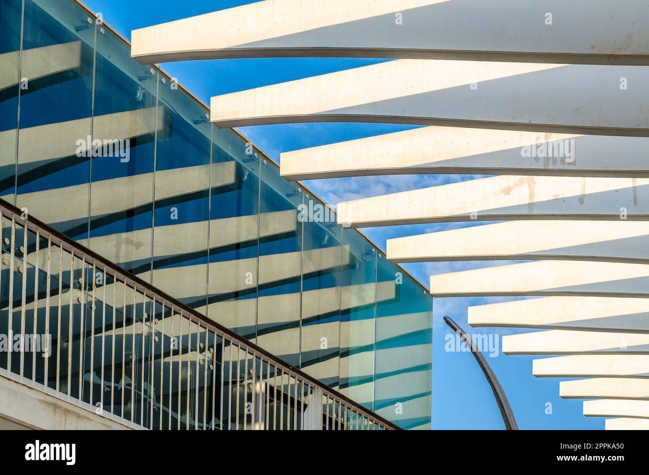 MALAGA, SPAIN - OCTOBER 12, 2021: Modern architecture, detail of the pergola on the seafront in Malaga, Spain, inaugurated in 2011 Stock Photo