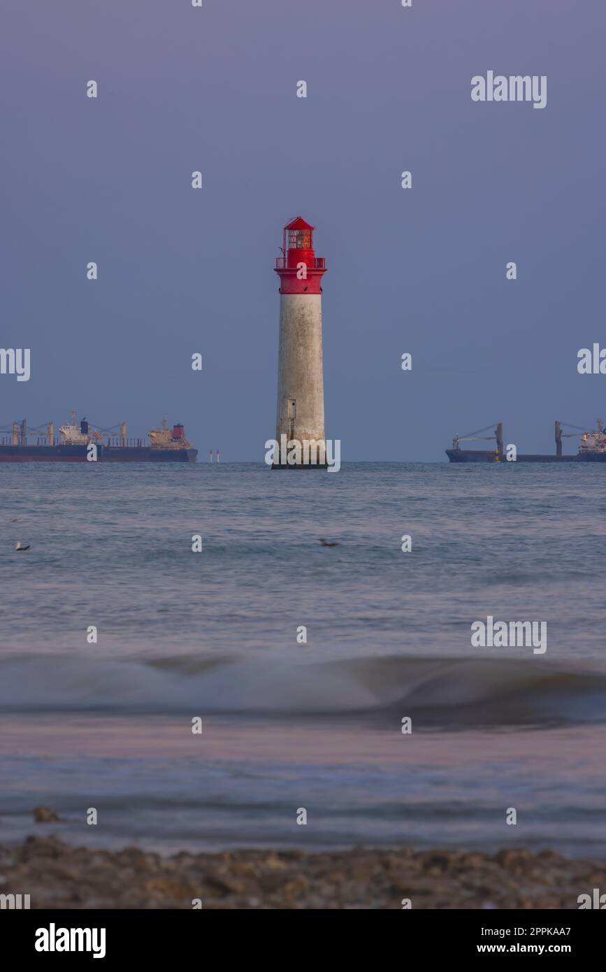 Phare de Chauvea near Ile de Re with ships to La Rochelle, Pays de la Loire, France Stock Photo