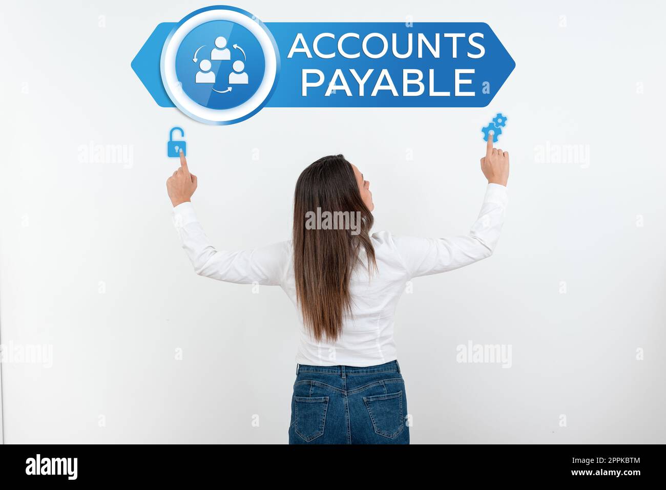 Sign displaying Accounts Payable. Word for money owed by a business to its suppliers as a liability Stock Photo
