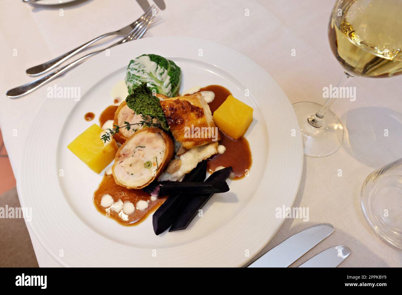 Corn chicken with almond breading Stock Photo