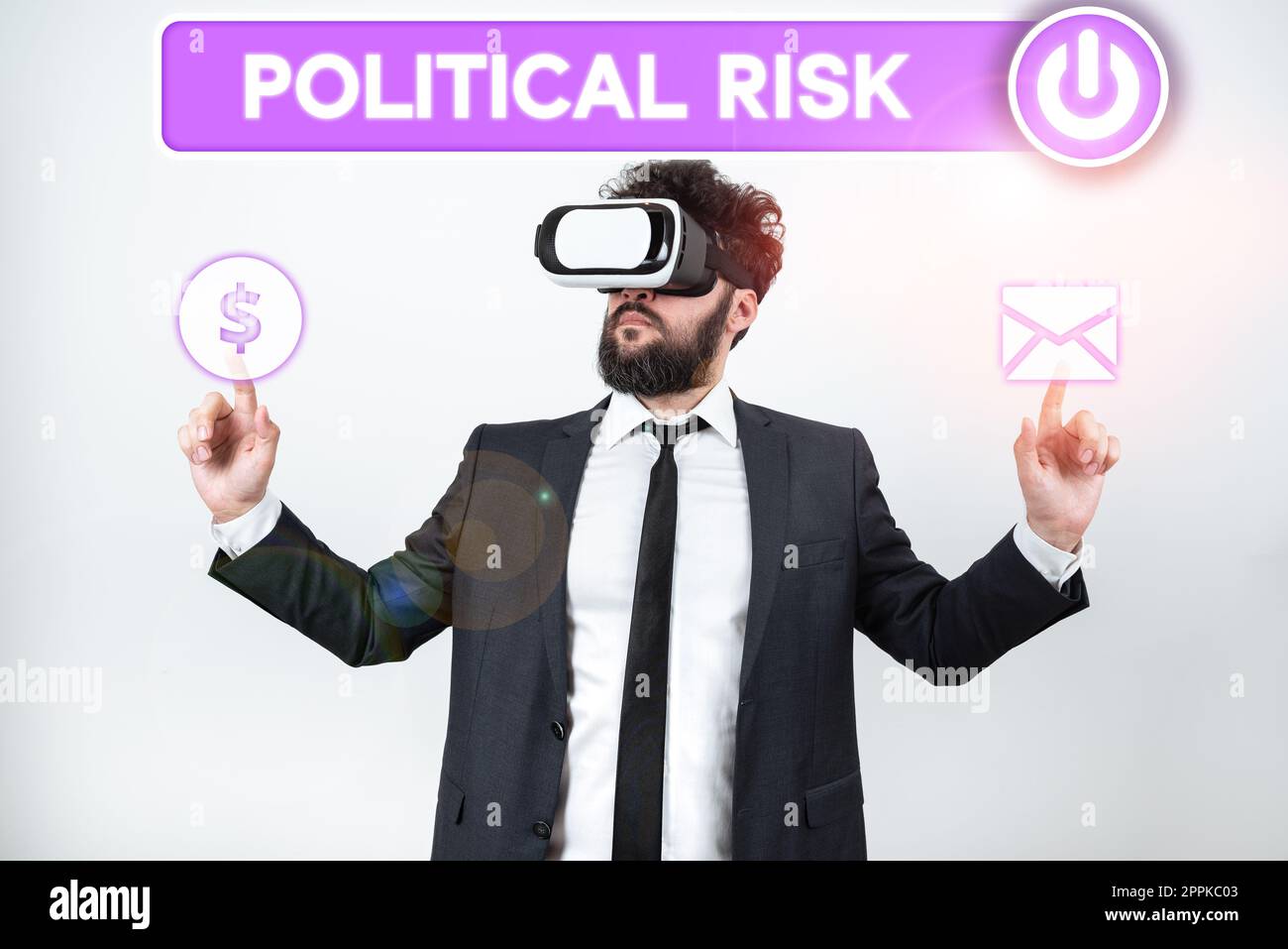 Text caption presenting Political Risk. Business overview communications person who surveys the political arena Stock Photo