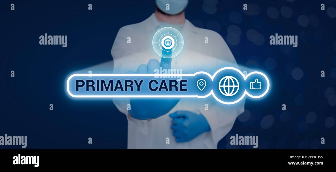 Writing displaying text Primary Care. Business approach health care provided by medical practitioner, pediatrician, or nurse Stock Photo