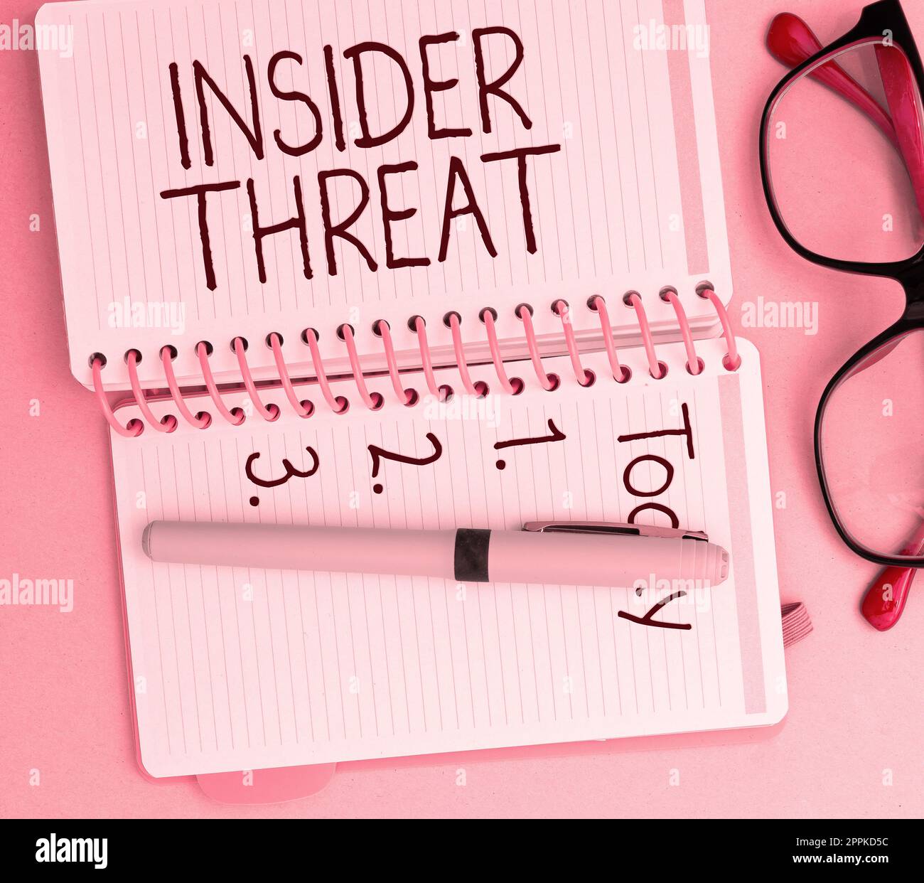 Hand writing sign Insider Threat. Concept meaning security threat that originates from within the organization Stock Photo