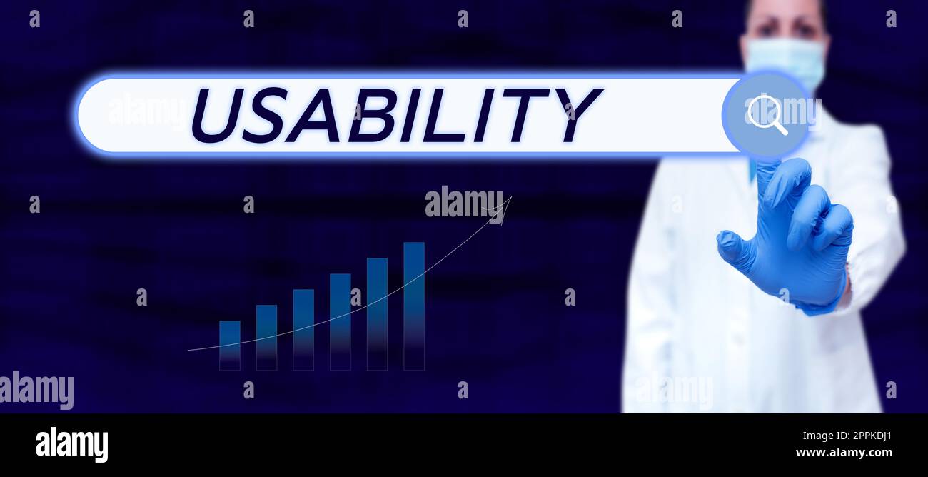 Conceptual display Usability. Business idea A word assosiated with how one rates an objects usefulness Stock Photo